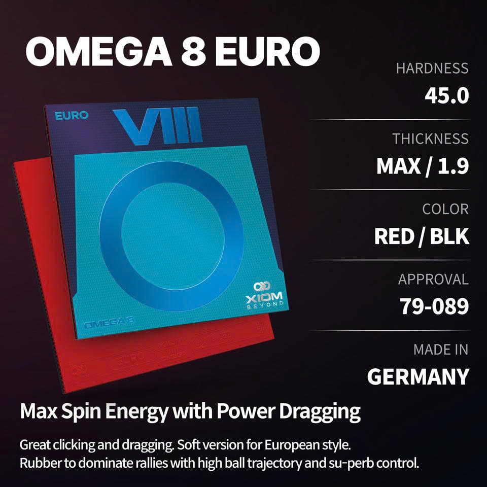 Mặt Vợt Bóng Bàn Xiom Omega 8 Europe Chính Hãng - Ma Sát Tối Ưu - Phản Hồi Tuyến Tính - Kiểm Soát Chính Xác Từng Cú Đánh